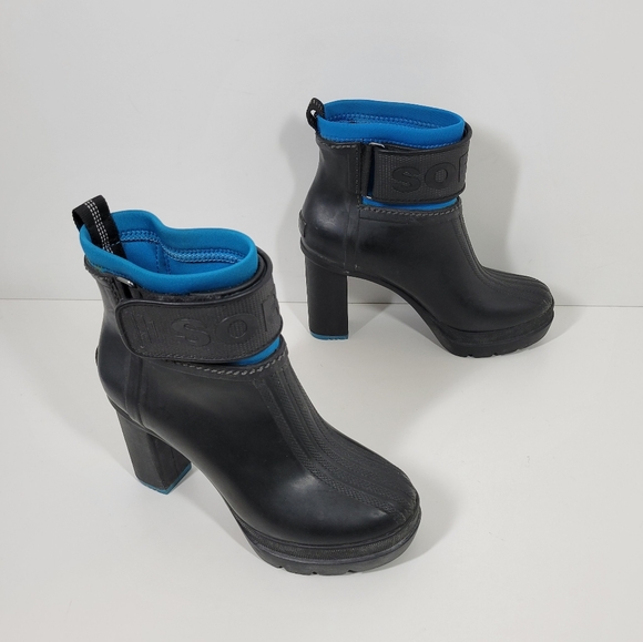 Sorel Shoes - Sorel Medina III Black Chunky High Heel Platform Waterproof Rain Boot Women Sz 6